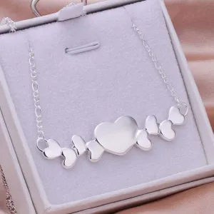 silver plated Chain Multi Hearts Necklaces Pendants Men jewelry 275 ELY