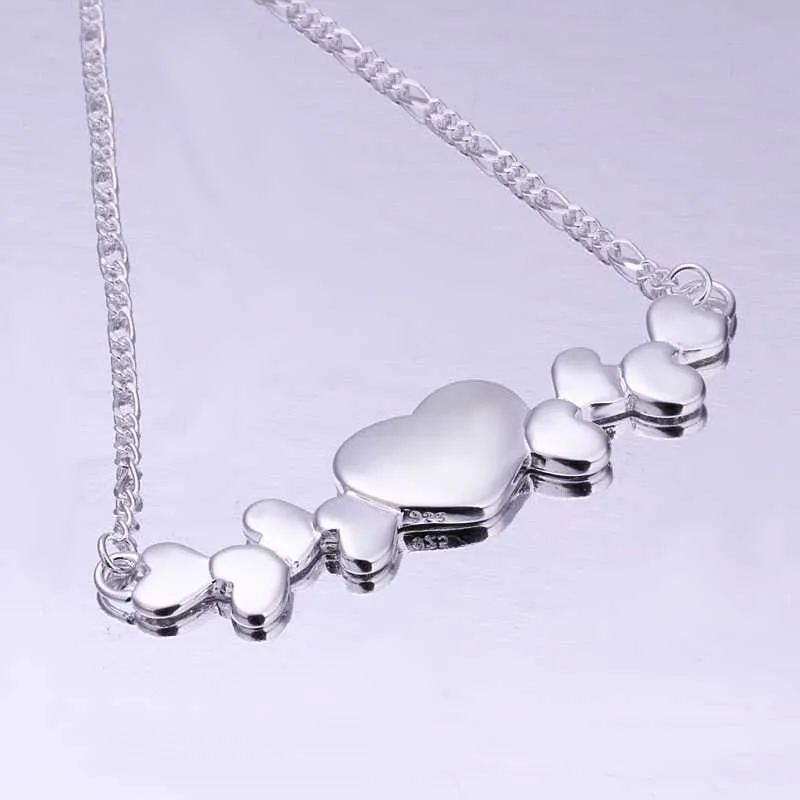 silver plated Chain Multi Hearts Necklaces Pendants Men jewelry 275 ELY