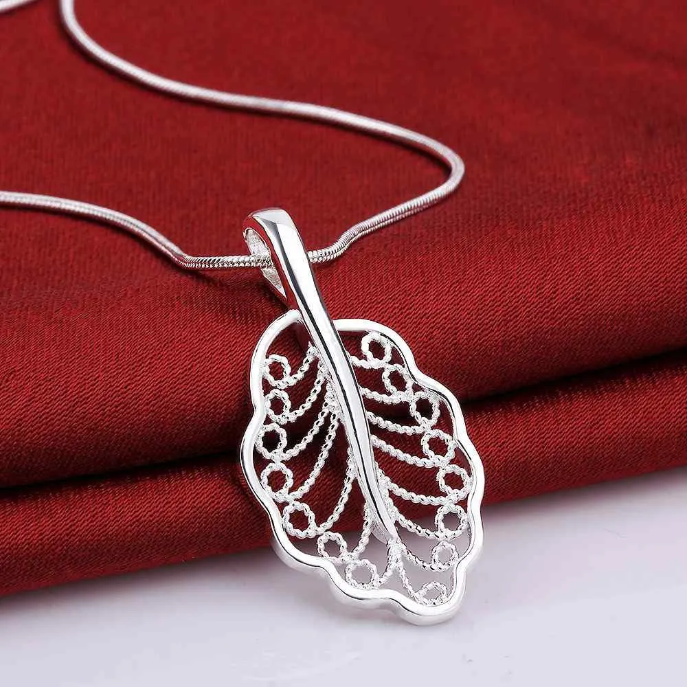 silver plated Chain shuye leaf Necklaces Pendants Men jewelry 689 ELY