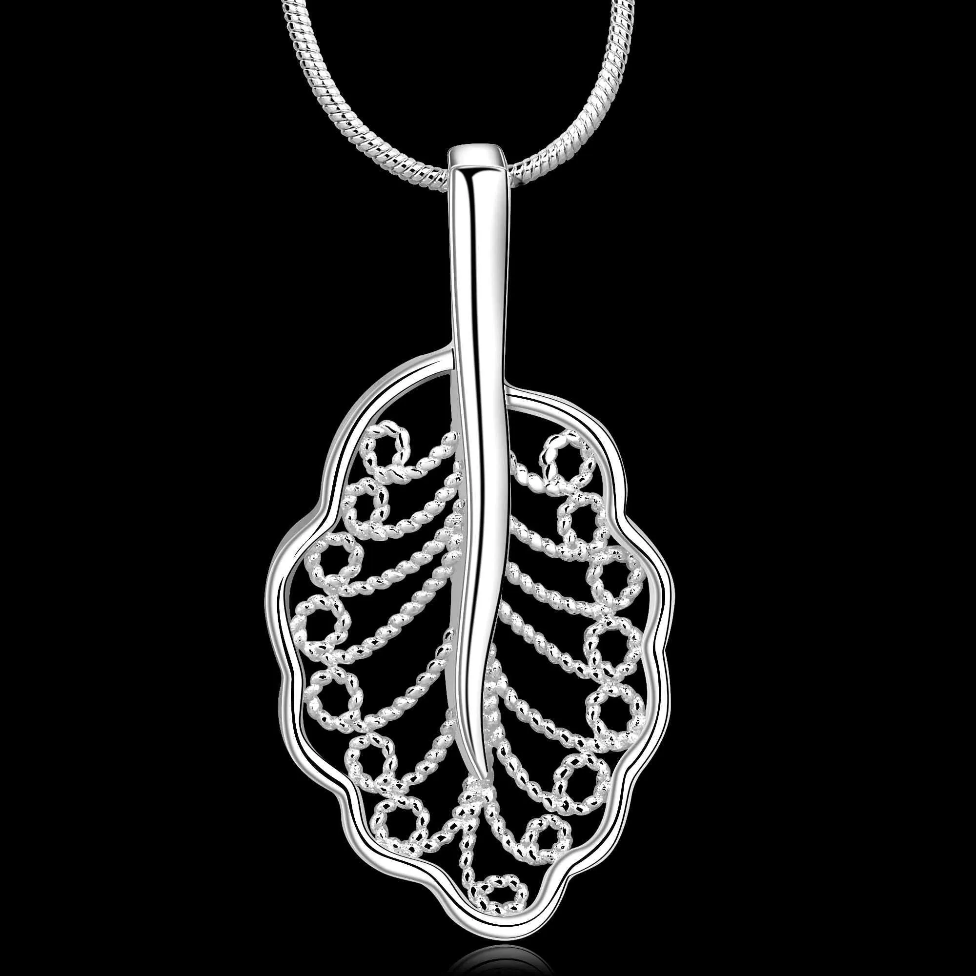 silver plated Chain shuye leaf Necklaces Pendants Men jewelry 689 ELY