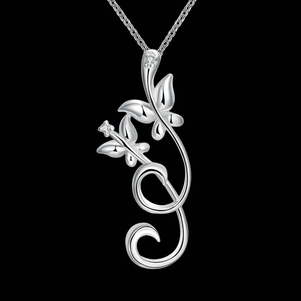 silver plated collar necklace Butterfly insets corrente de prata masculina jewelry175 ELY