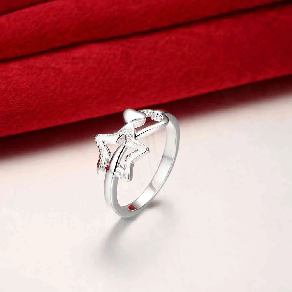silver plated ring Five-pointed star anel feminino collier plastron 754 ELY