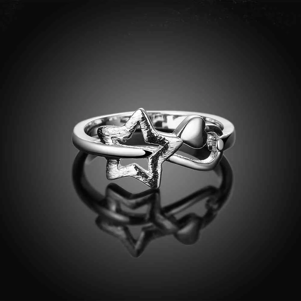 silver plated ring Five-pointed star anel feminino collier plastron 754 ELY