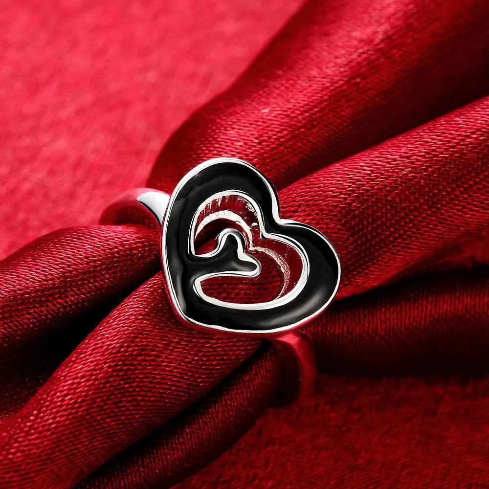 silver plated wedding ring Heart shaped baking anel bijoux 676 ELY