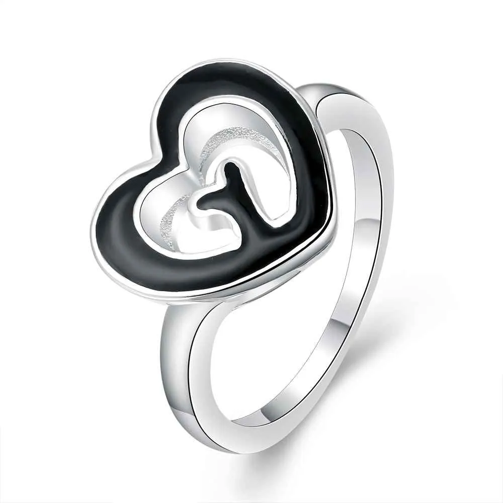 silver plated wedding ring Heart shaped baking anel bijoux 676 ELY