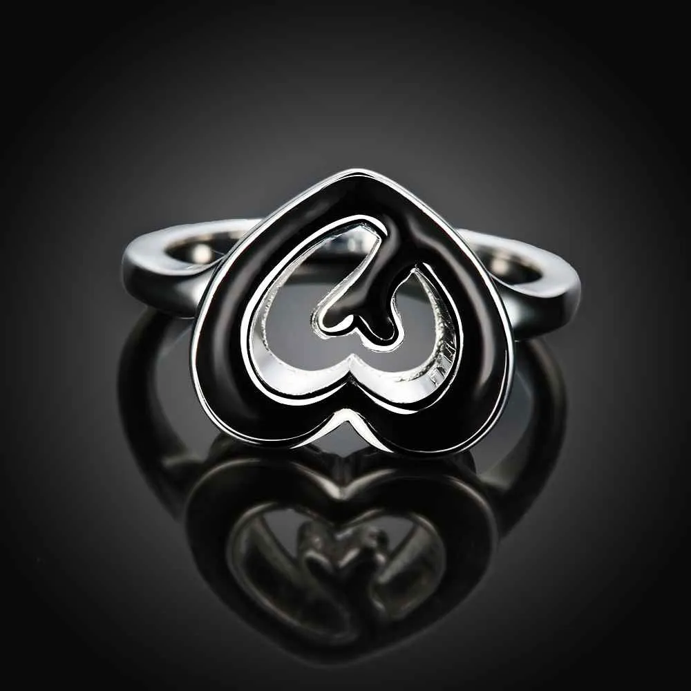 silver plated wedding ring Heart shaped baking anel bijoux 676 ELY