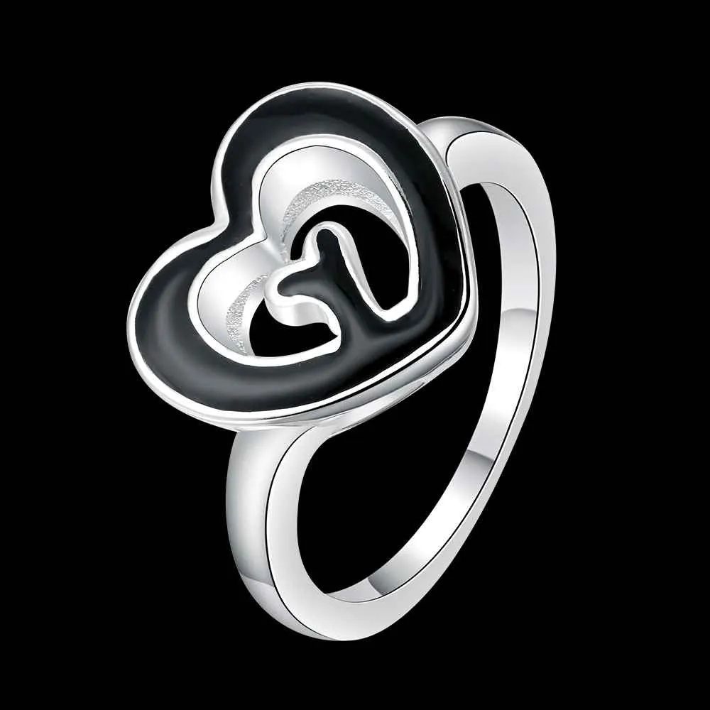 silver plated wedding ring Heart shaped baking anel bijoux 676 ELY
