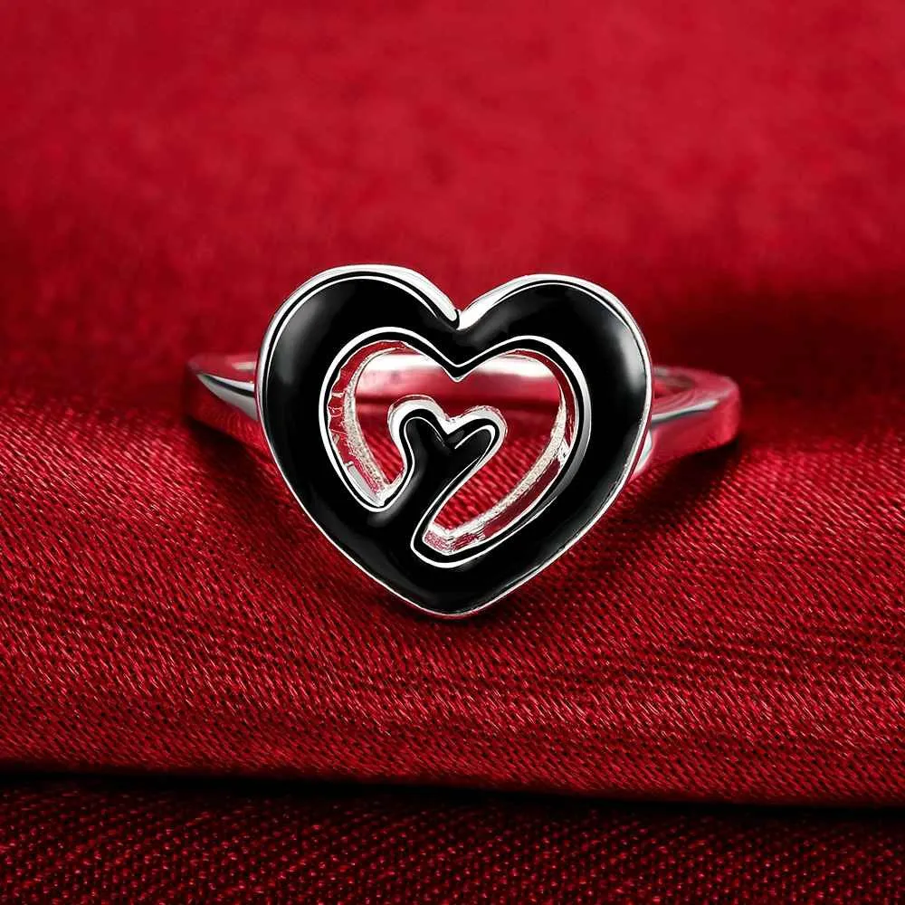 silver plated wedding ring Heart shaped baking anel bijoux 676 ELY