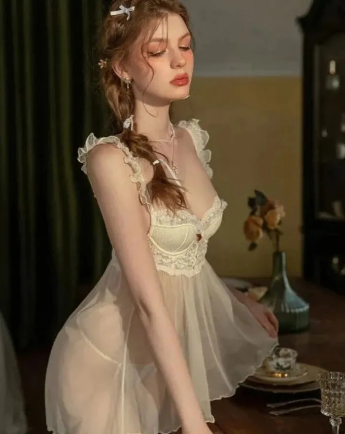 Yellow Lacey with Chest pad Nightdress