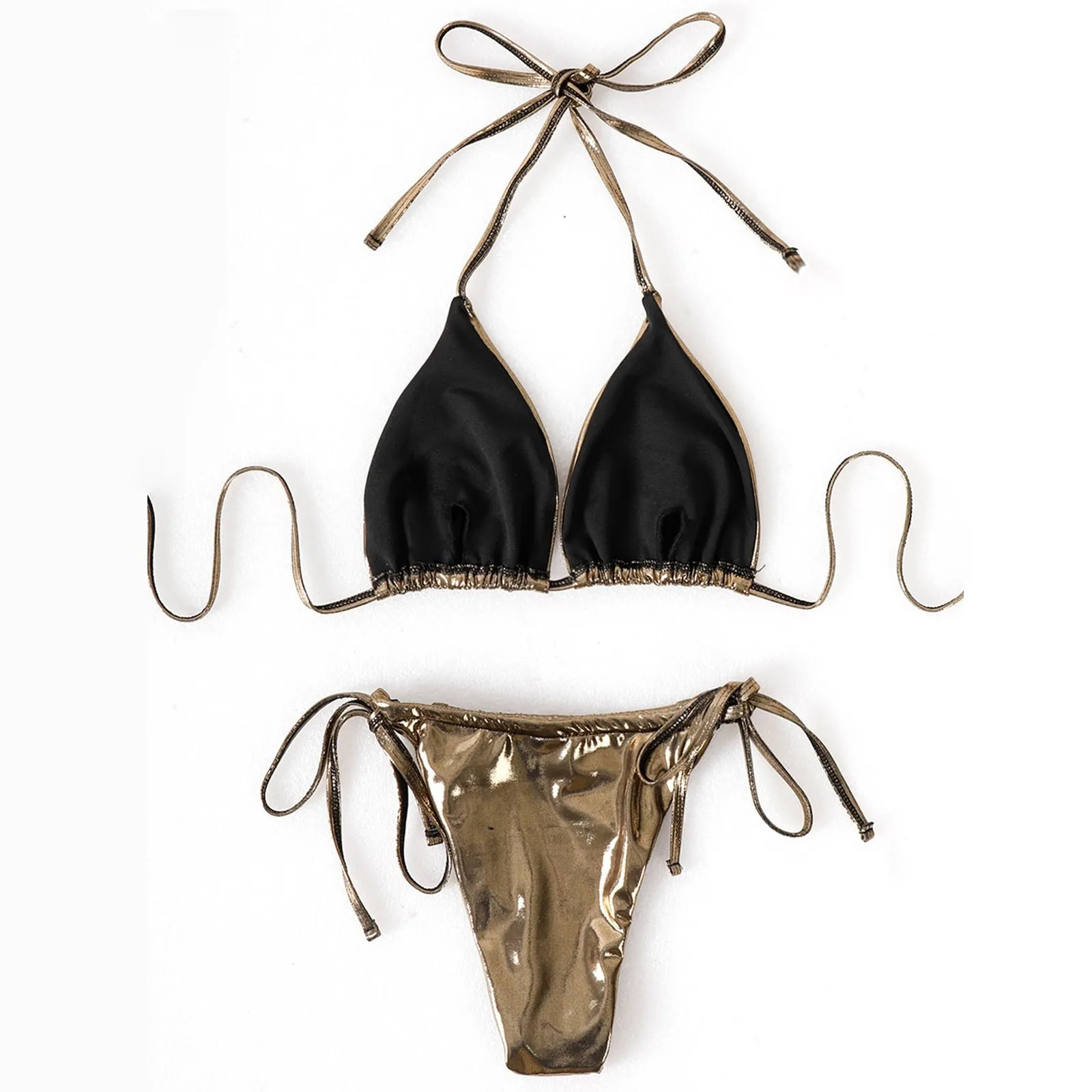 Yomorio Metallic Bikini with Cover-Up Skirt 3 Piece String Bikini Set Tie Side Swimsuit for Women